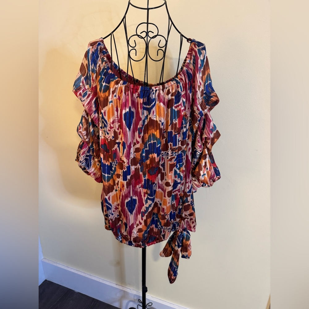 NWOT Vince Camuto Women’s Orange Printed Off The Shoulder Bubble Hem Size XL - Picture 3 of 6